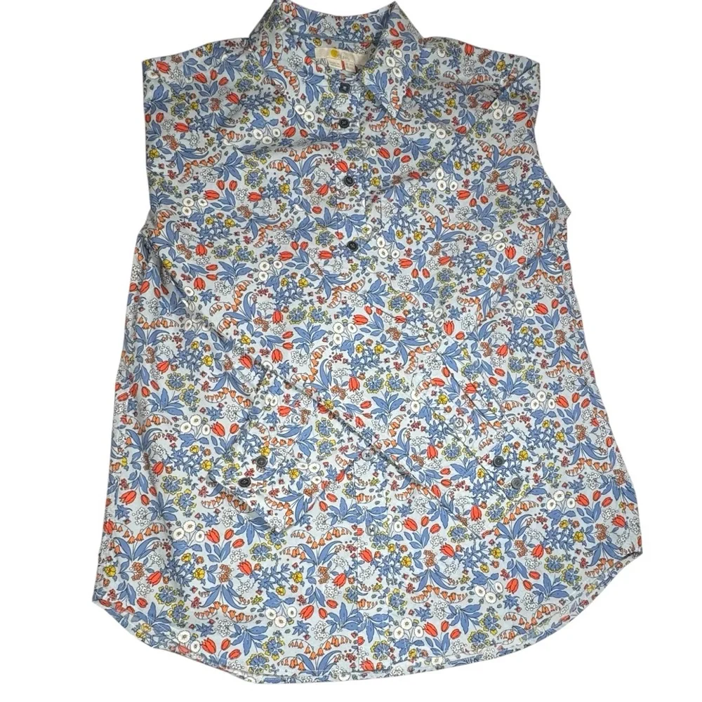 Boden Woman’s Blue Floral Button Down Shirt Size 6R - Picture 2 of 16